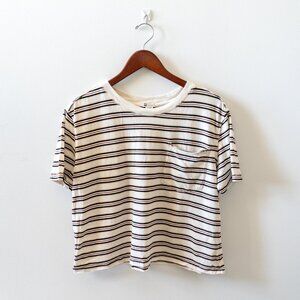 Billabong Stripe Crop Boxy Pocket Tee T-shirt Crewneck Small